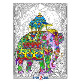 Painted Elephant - Giant Wall Size Coloring Poster - 32.5" X 22" (Great for Family Time, Adults, Kids, Classrooms, Care Facilities and Holiday Gatherings - Includes Reusable Rigid Tube)