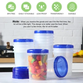 24 Pcs 32 oz Food Storage Freezer Container with Twist Top Lids Reusable Plastic Soup Food Containers with Screw on Lids Leakproof Round Containers for Juice Condiments Fruit Snacks Leftovers(Blue)