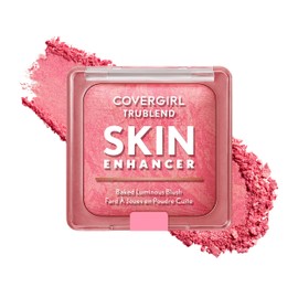 COVERGIRL TruBlend Skin Enhancer Baked Luminous Blush, with Hyaluronic Acid & White Rose Extract, Blends Seamlessly - Please Please Pink (Bright Pink with Light Swirls)