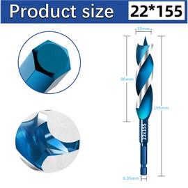 Yuentoen High Speed Auger Drill Bit, Woodworking Spiral Drill Bit,4 Tip and 3 Flute Wood Drill Bits with 6.35mm Hex Shank for Softwood, Hardwood (22mm)