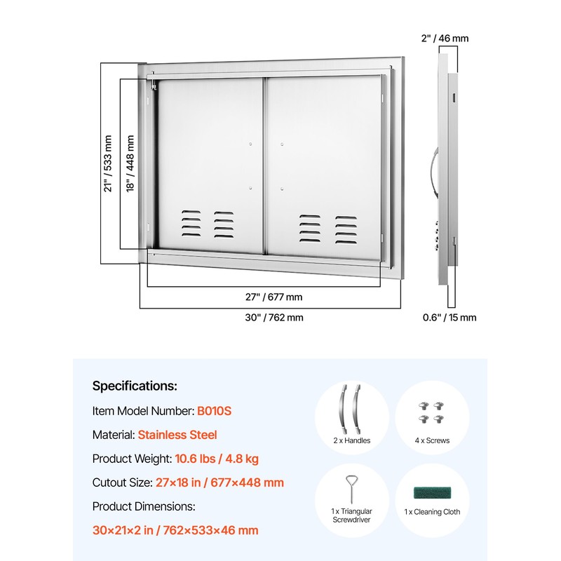 VEVOR Outdoor Kitchen Doors, 30W x 21H Inch, 304 Stainless
