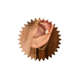 Cybche Vintage Northstar Threader Earrings Rhinestones Starburst Ear Cuff Earrings Long Chain Tassel Threader Drop Earring Gold Cuff Star Threader Earrings Jewelry for Women and Girls