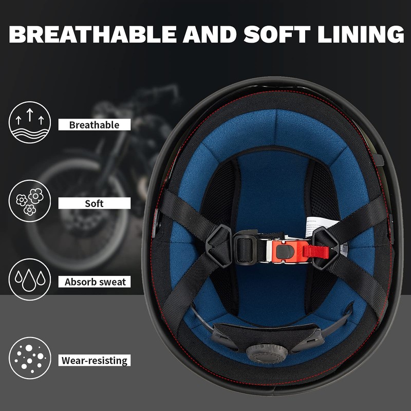 ILM Motorcycle Half Helmet with Sunshield Quick Release Strap Half