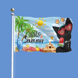 SENSEVEN Black Cat Summer Flags for Outside 3x5 Ft, Coconut Tree Popsicle Seasonal Yard Flag, Cute Kitten Beach Coastal Flag Hello Summer Welcome Outdoor Banner for Porch Farmhouse Decor