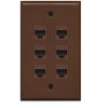 RiteAV 1 Gang 6 Port Cat6 Wall Plate - Brown