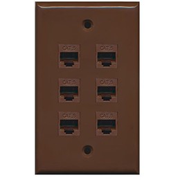 RiteAV 1 Gang 6 Port Cat6 Wall Plate - Brown