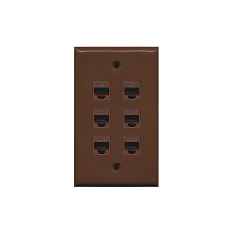 RiteAV 1 Gang 6 Port Cat6 Wall Plate - Brown