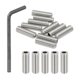 PATIKIL 1/4-28x3/4 Internal Hex Socket Set Grub Screws, 10 Pcs 304 Stainless Steel Cup Point Set Screw with Hex Key Wrench for Door Handles Bathroom Fixtures