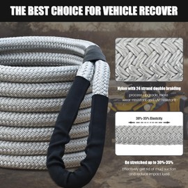 Tether Tite Kinetic Recovery Tow Rope (36000lbs) with 2 UHMWPE Soft Shackles (40000lbs), Heavy-Duty Offroad Snatch Strap, Vehicle Recovery kit for Jeep car Truck ATV UTV SUV (Grey, 1" x30')