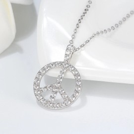 Ginger Lyne Collection Peace Sign Pendant Necklace for Women Sterling Silver Clear Cz Ginger Lyne Co...