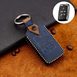 ontto Cowhide Car Key Case Cover for Range Rover Velar Evoque Land Rover Discovery 5 Sport Jaguar E-Pace 2018 2019 Key Case Key Cover Key Protection Case Remote Control Blue