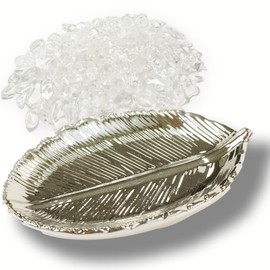 RELIGHT Natural Stone, Crystal, Ripple, Feather, Small Plate, 2-piece Set, Purification, Power Stone, Good Luck, Figurine, Interior Object, Silver, 3.5 oz (100 g)