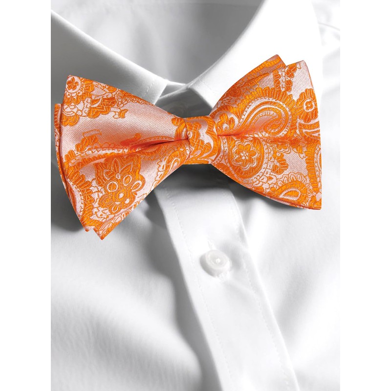 Ailisus Orange Paisley Bow Tie for Men Silk Woven Pre-tied