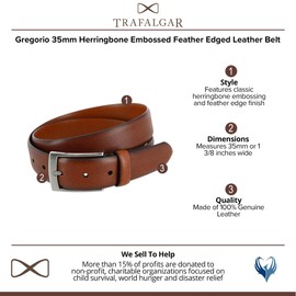 Trafalgar Men's Gregorio 35mm Herringbone Embossed Feather Edged Leather Belt,