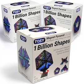 TOSY Magnet Pyramid Stone - 1 Cube Transforms into 1 Billion Shapes, 12 Pieces, 243 Rare Earth Magnets, Holographic Design Magnet Tiles Creative Puzzle STEM/STEAM Toy, 3-Pack