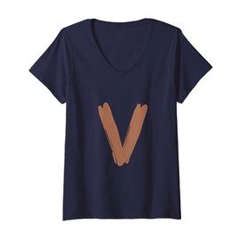 Womens Creative Bold Leather Letter V - Design - Alphabet - Marker V-Neck T-Shirt