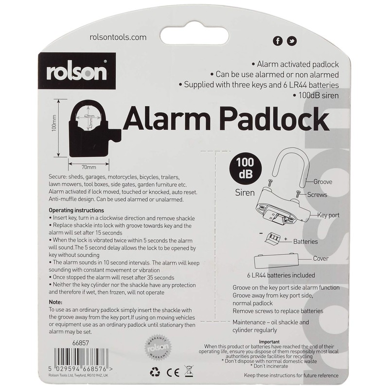 Rolson 66857 Alarm Padlock