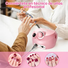 Nail Drill para Uñas Profesional,40000RPM Torno Electrico,para Uñas con 6 Tipos Cabezales de Lijado y Bandas de Lijado,Velocidad Ajustable Máquina de Lima Uñas,Manicura en casa y salón
