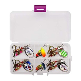 VOANZO 10 Pcs Fishing Lures, Spinner Baits with Plastic Box for Bass Perch Pike Walleye Trout Salmon, Assorted Hard Metal Spinner Lures Kit, Fit Saltwater and Freshwater