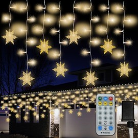 LAMPHOME Icicle Christmas Lights Outdoor 400LED 49.5FT - 11 Modes Timer IP44 Waterproof Connectable Fairy String Lights, Remote Plug in for House Yard Patio Christmas Decorations- Warm White