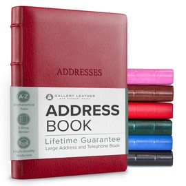 Gallery Leather Large Address Book with Alphabetical Tabs up to 480 Records, Leather Notebook Hardcover, Telephone and Address Books - 9x7", Desk Address, Camden Red