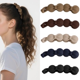 KEUKORZ Bow Banana Hair Clips - 5Pcs Large Banana Matte Claw Clips for Women’s Thick Hair - Fashion Accessories Ponytail Holder for Styling/Dressing/Makeup(5 Colors- Blue, White, Black, Brown, Coffee)