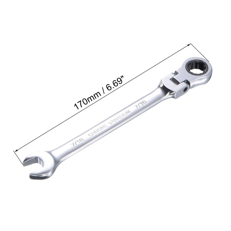 sourcing map 7/16 Inch Flex-Head Ratcheting Combination Wrench SAE 72