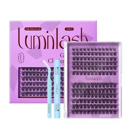 GlamMatch Clusters Lash Kit Set All-in-One con Pestañas en Racimos 8–18 mm Extensiones Naturales con Bond & Seal y Pinzas (144 PCS)