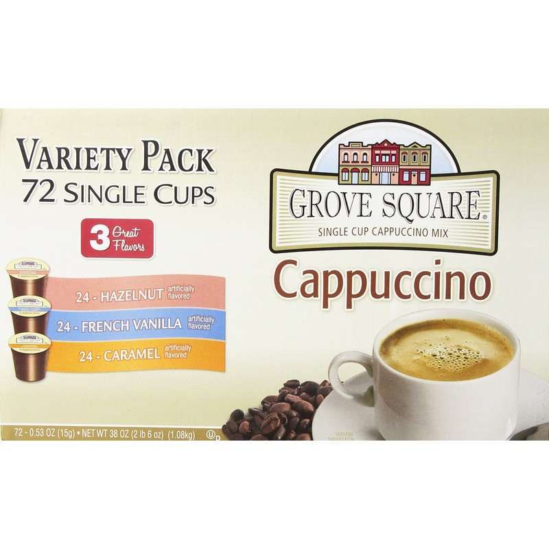 Grove Square Cappuccino Pods, Variety, Single Serve (Pack of 72)