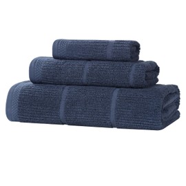 Superior Milo Smart Twist Cotton Medium Weight Towels, For Guest Bath, Bathroom, Shower, Spa, Plush, Quick Dry, Ultra-Soft Towels, Bath Essentials, Ribbed Design, 3 Piece Assorted Towel Set, Navy Blue