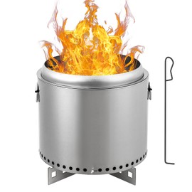 16.5" Smokeless Fire Pit, Portable Backyard Fire Pit with Handle, Wood Burning Stainless Steel Fire Pit with Poker and Removable Stand for Camping, Garden, Patio