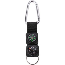 Compass Keychain 3 in 1 Carabiner Compass Thermometer Hook for Outdoor Hiking Backpacking Multifunctional Small Survival Tool Camping Equipment (style1)