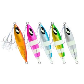 OCEAN CAT 5 PCS Slow Fall Pitch Lead Metal Flat Fishing Jigs Lures Sinking Vertical Jigging Bait with Butterfly Hook for Saltwater Fishing