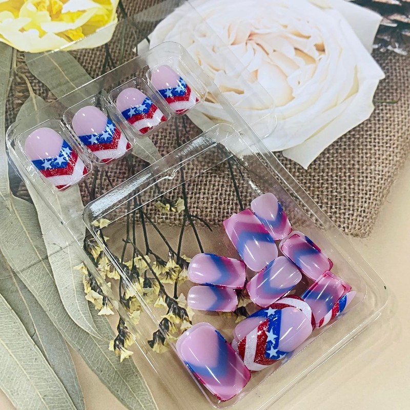 FIEONCIY Independence Day Press on Nails Square Shaped Acrylic Medium