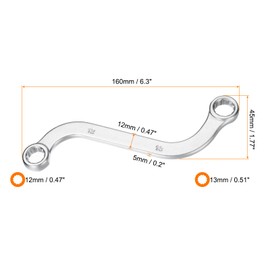 sourcing map S-Style Box Wrench Metric 12mm x 13mm 12-Point Carbon Steel Double End S-Shaped Ratcheting Wrench S Box Wrenches Tools for Repairs
