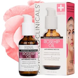Advanced Clinicals Rosehip Oil Anti-wrinkle Face Oil with Vitamin C and Vitamin E for Sun Damage, Age Spots and Wrinkles. Large 1.8oz Bottle. by Advan