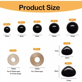 270 Piezas Ojos 6-12mm Nariz Arandelas Para Peluches Muñecos