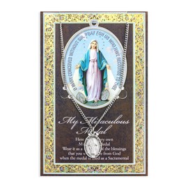 Pewter Mary Miraculous Medal on 18 inch Chain with Info Pamphlet and Prayer
