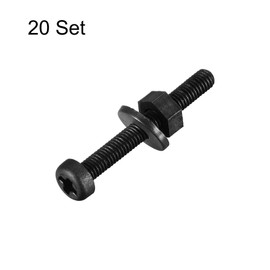 sourcing map Nylon Screw Nut Washer Assortment Kit, M3x25mm Round Head Machine Screw Bolt Nuts Flat Washers Black 20 Set