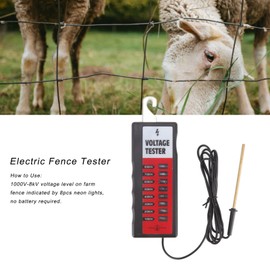 Electric Fence Tester, 1000V to 8KV Wide Volt Range, with LCD Screen and 8Pcs Indicator Light, Equipped Copper Plated Probe, Fault Finder for Metal Wire, Rope, Fence Wire