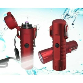 Unbranded Dual Arc Plasma Electric Flameless Lighter & LED Flashlight Waterproof & USB  - Red