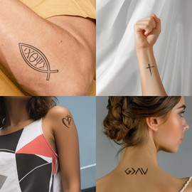 One Grace Christian Temporary Tattoos - God is Greater than Highs and Lows, Cross Tattoos, Ichthys