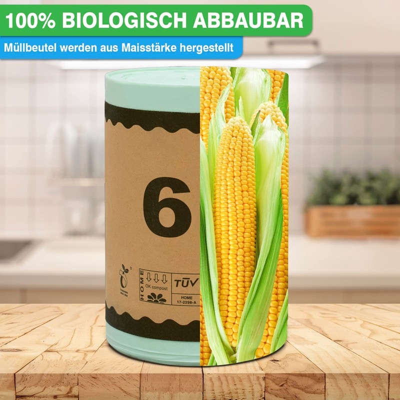 YourCasa® 6L Organic Rubbish Liners, 100% Compostable, Tear-Resistant and Tight