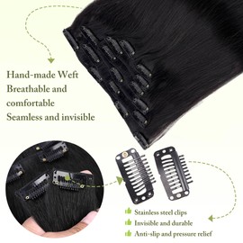 Roserer Clip in Hair Extensions Real Human Hair Remy Straight Clip in Human Hair Extensions Invisible Seamless Integration for Daily Use & Special Occasions (16 Inch Natural Black,7pcs/70g)