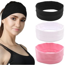 SGERUFZ Pack of 3 Elastic Yoga Headbands, Unisex, Non-Slip Headbands, Moisture-Wicking Fitness Sweatbands for Running, Football (Black + Pink + White)