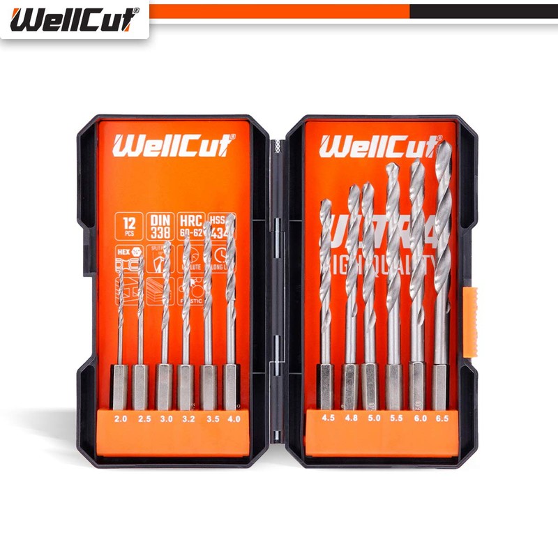 12 Piece Steel Drill Bit Set, hex Shank high Speed