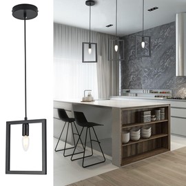 Gisisee 9 Inch Pendant Lights Kitchen Island 1 Light/E12,Industrial Farmhouse Mini Square Chandelier,Adjustable Height Matte Black Ceiling Lighting, for Dining Room,Hallway,Entryway,Foyer