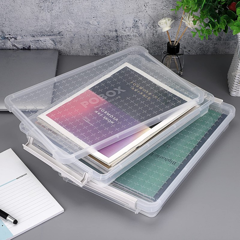 BTSKY 2 Pack A4 Plus Clear Plastic Stackable Storage Box