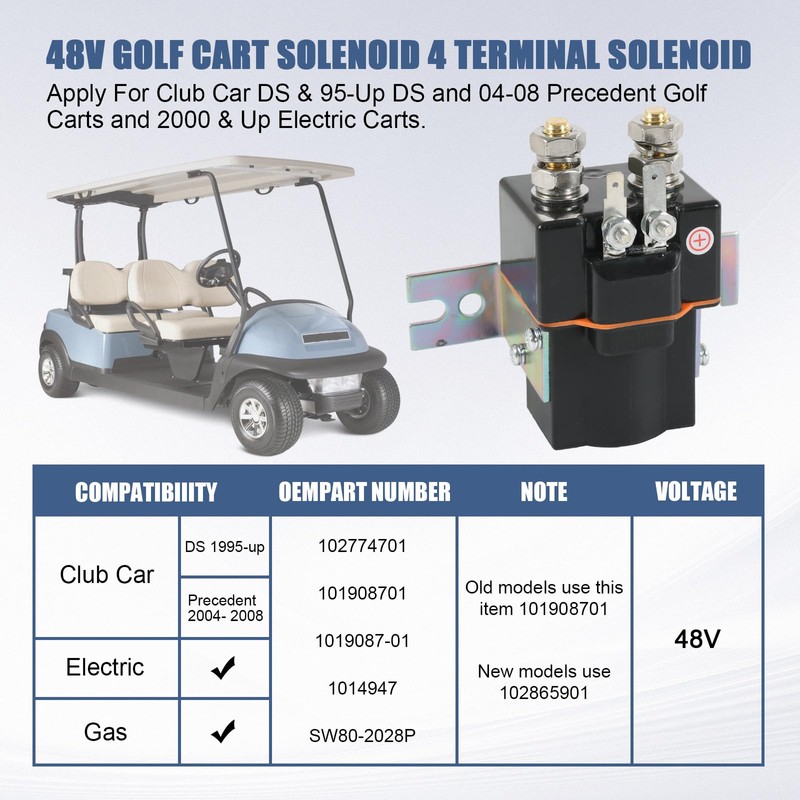 48V Golf Cart Solenoid 4 Terminal Solenoid Coil Compatible with