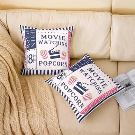 Feelyou 16 x 16-Inch Movie Theater Decor Square Cushion Covers Set of 2 Movie Night Reversible Throw Pillow Covers for Kids Women Men Popcorn Pillow Covers Home Decor Set Movie Ticket Design